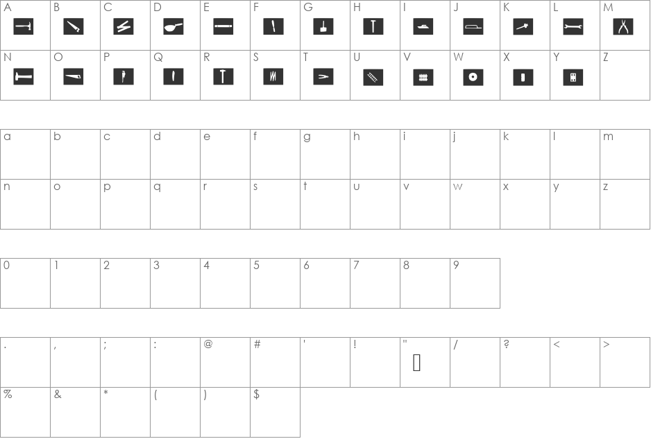 Carpenter Tools font character map preview