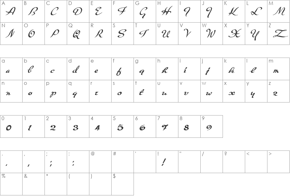 Carpete font character map preview