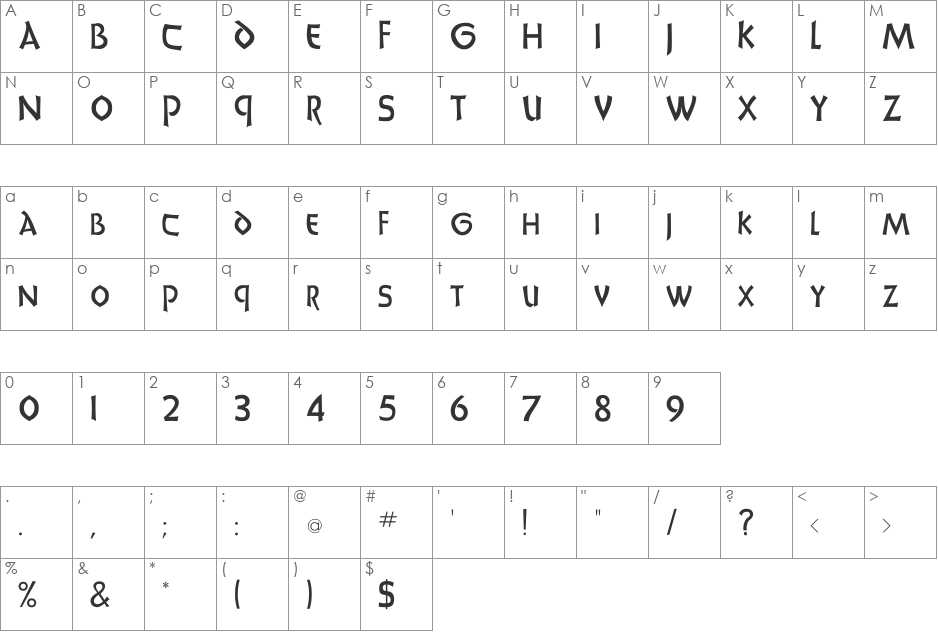 Carradine font character map preview
