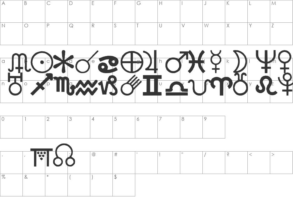 CarrAstroDings font character map preview