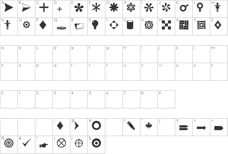 CarrDingbats2 font character map preview
