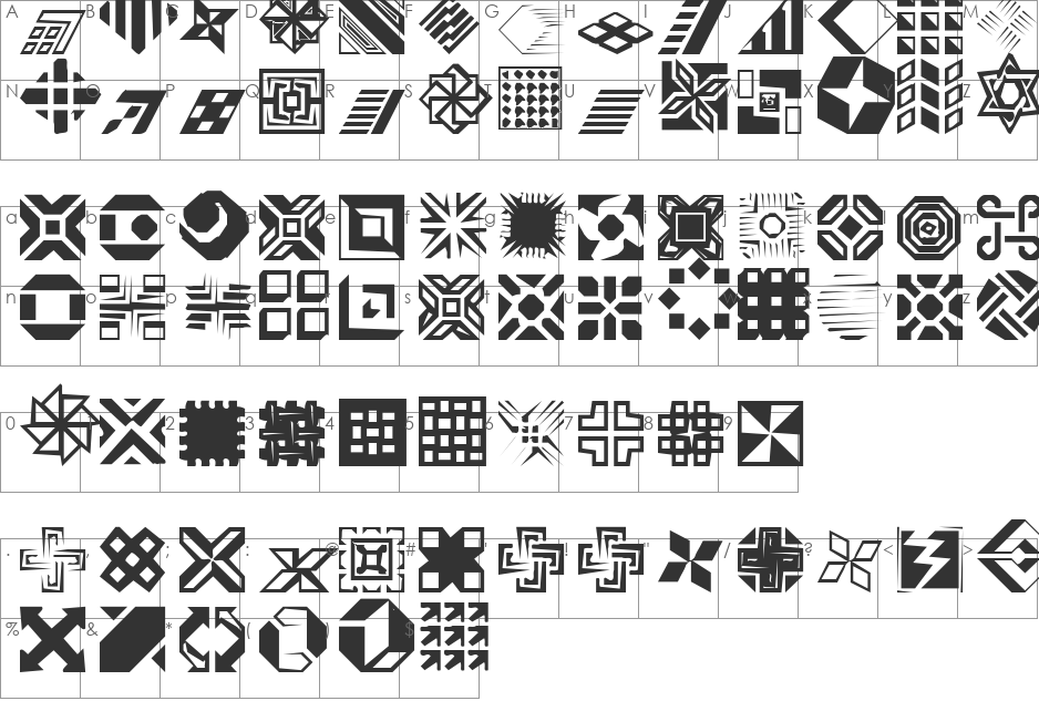 CarrDings font character map preview