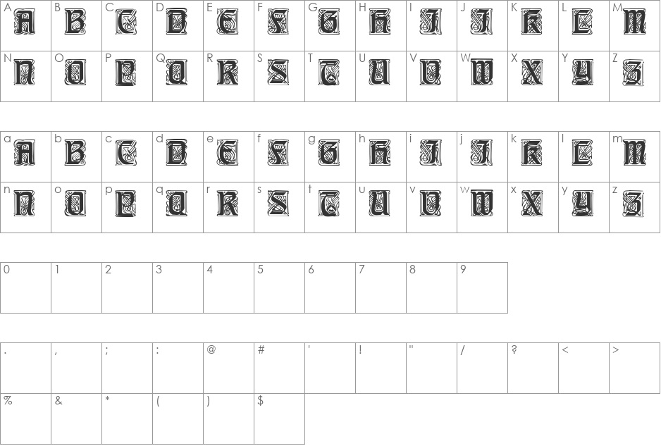 Carrick Caps font character map preview