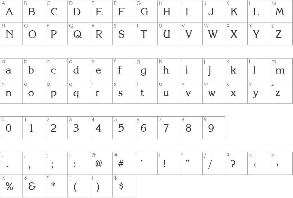 CARRINA font character map preview