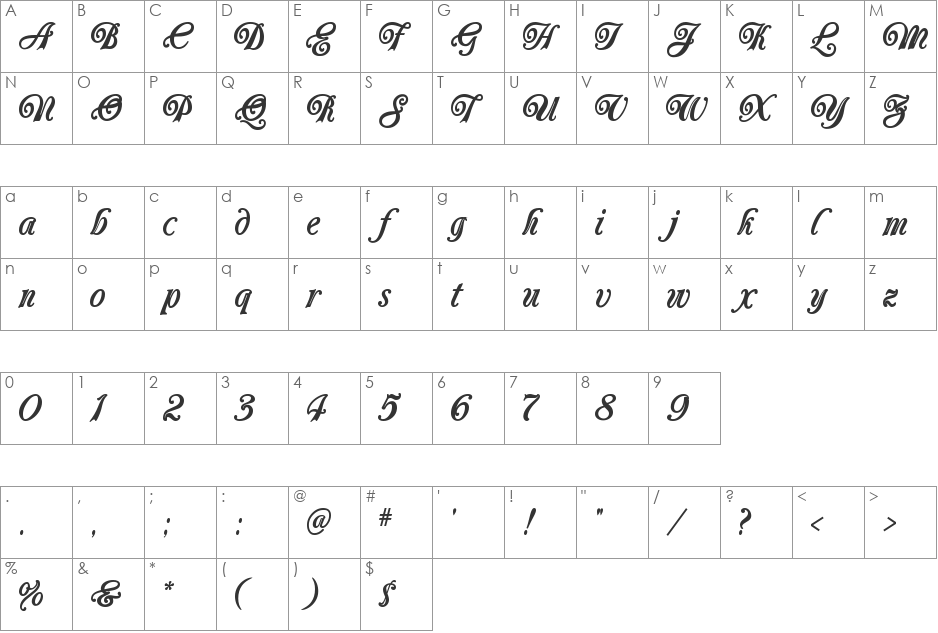 Carrington font character map preview