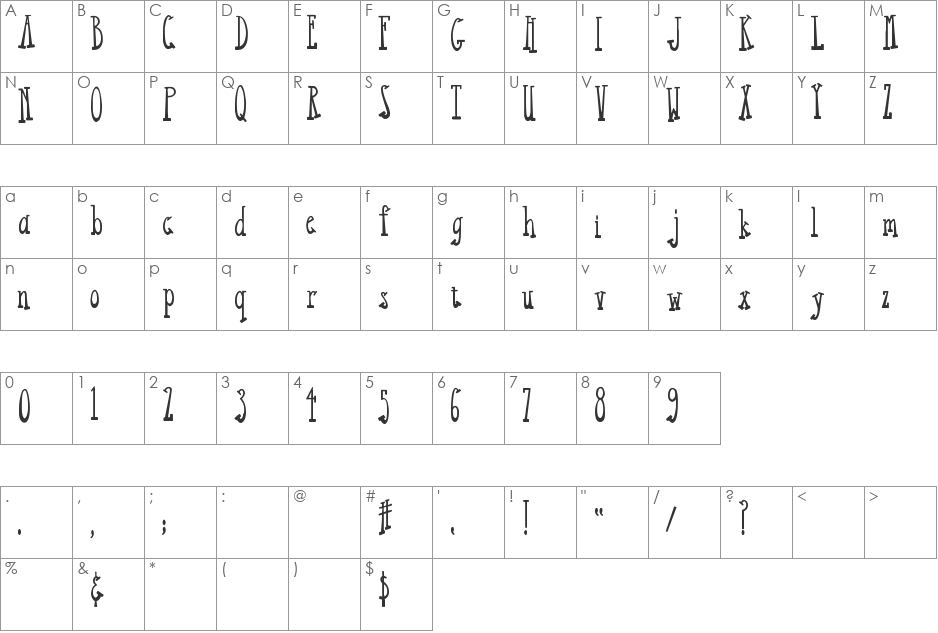 Carrington font character map preview