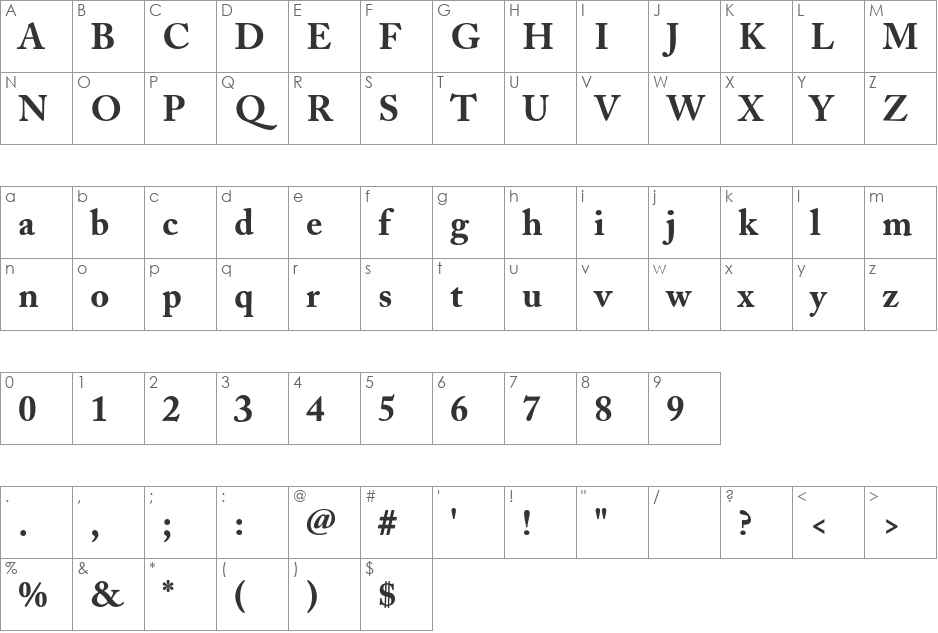 Carrola font character map preview