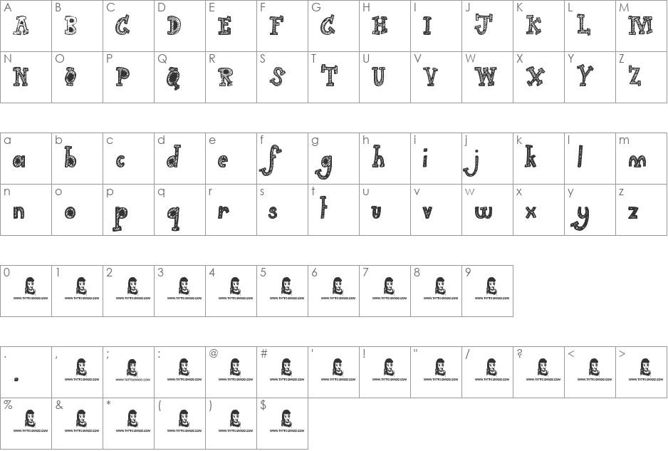 Carry On font character map preview
