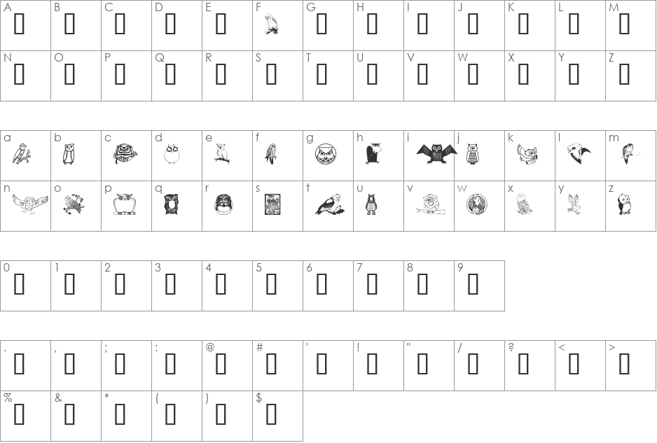CarstensOwls font character map preview