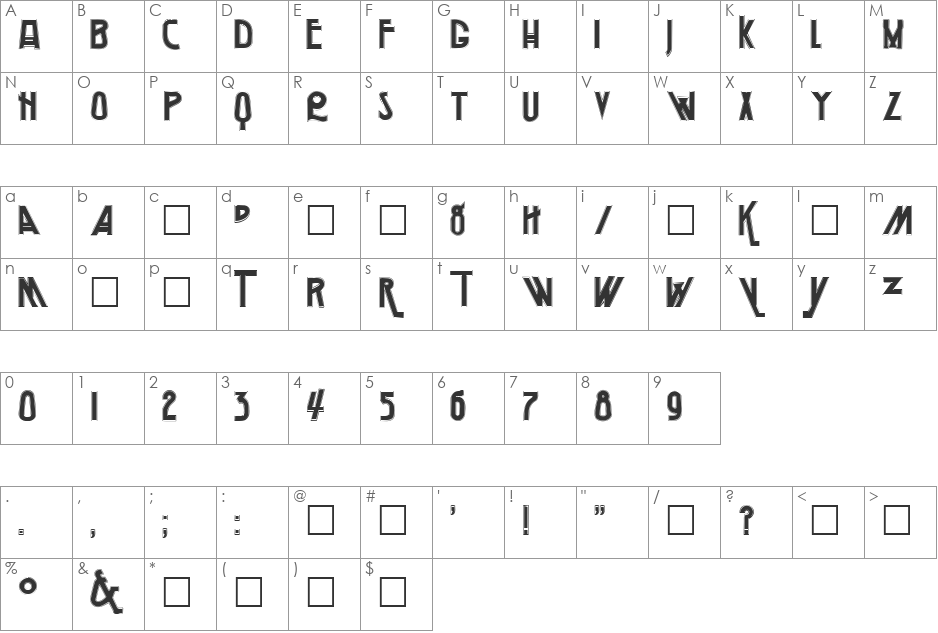 Airkraft font character map preview