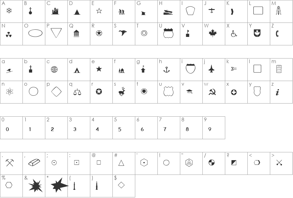 CartographerLightSSK font character map preview