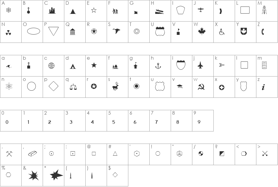 CartographerSSK font character map preview