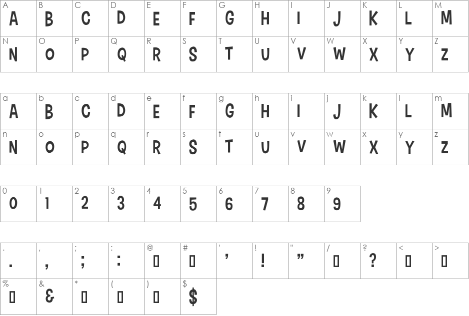 Carton Six font character map preview