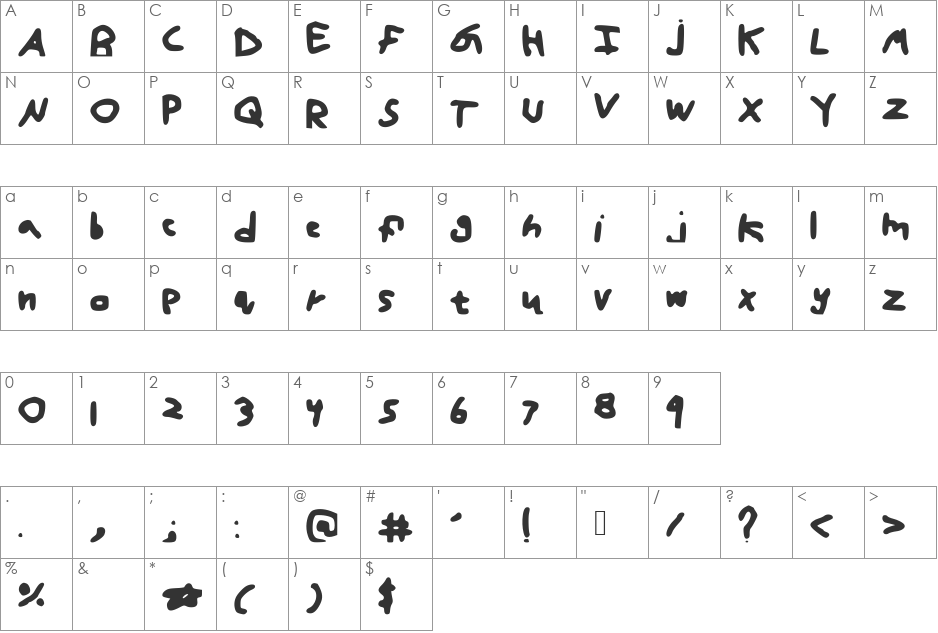 cartoon font character map preview