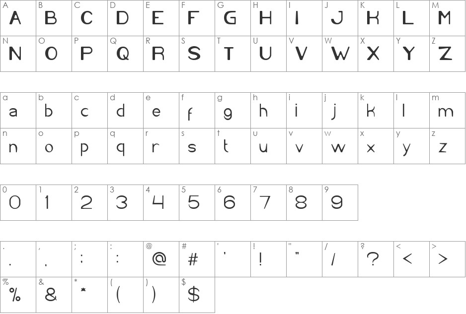 Cartoon Character font character map preview