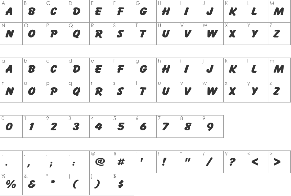 Cartoon Wide font character map preview