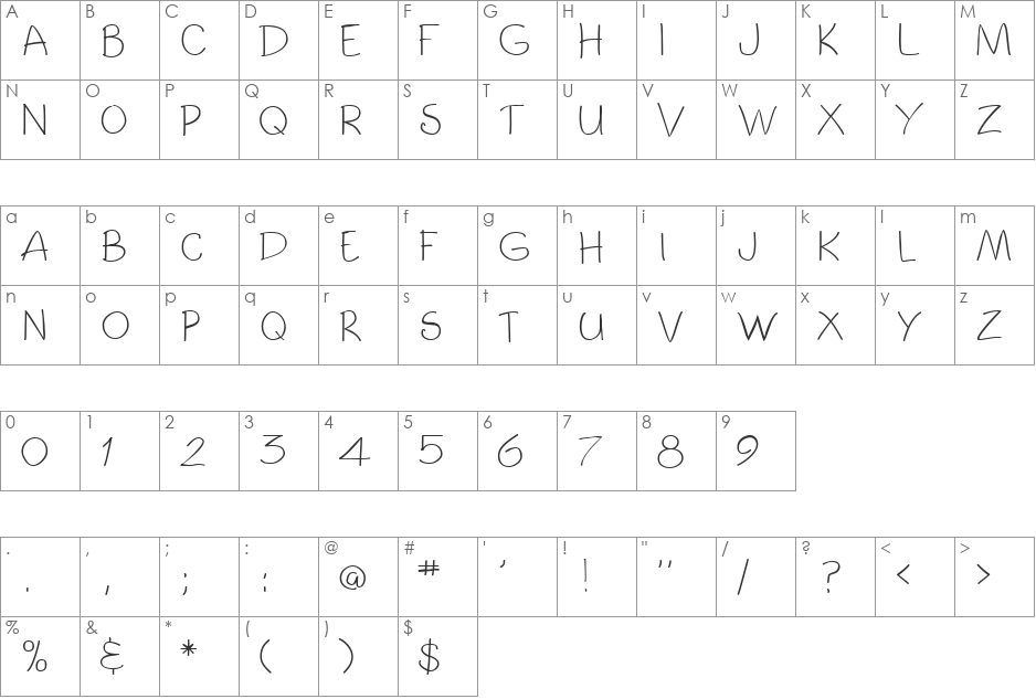 CartoonArt font character map preview