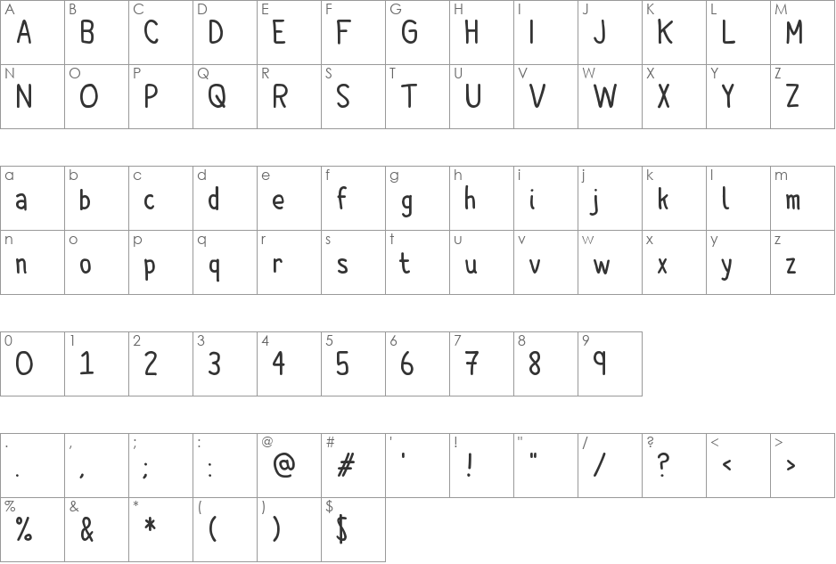 Cartoonero font character map preview