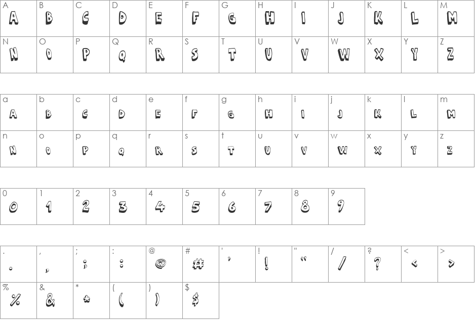 Cartoonia_3D font character map preview