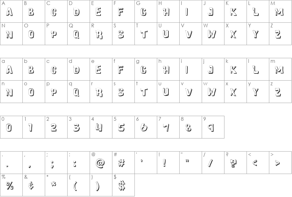 Cartoonic Massive 3D font character map preview