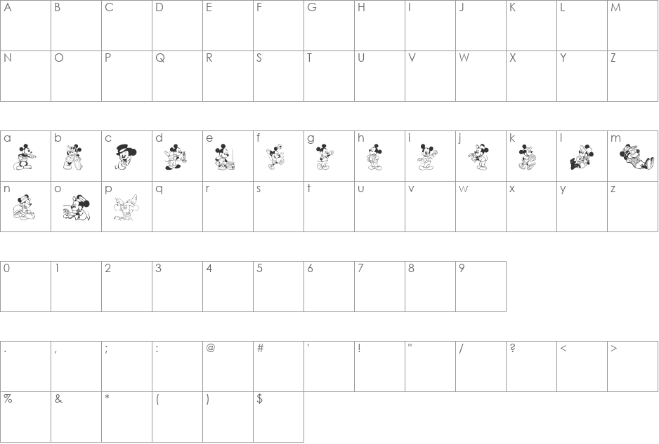 CartoonMickey font character map preview