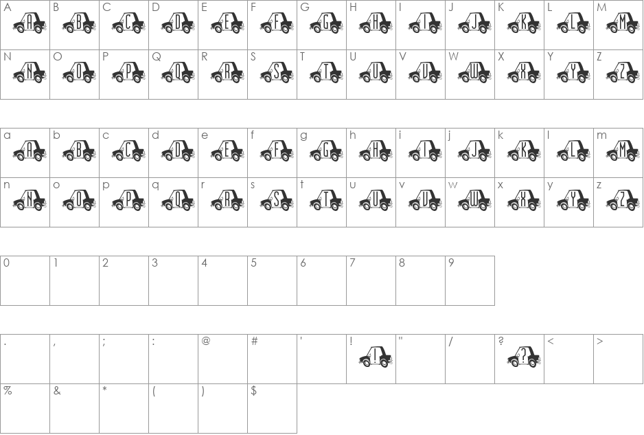 CarTown font character map preview