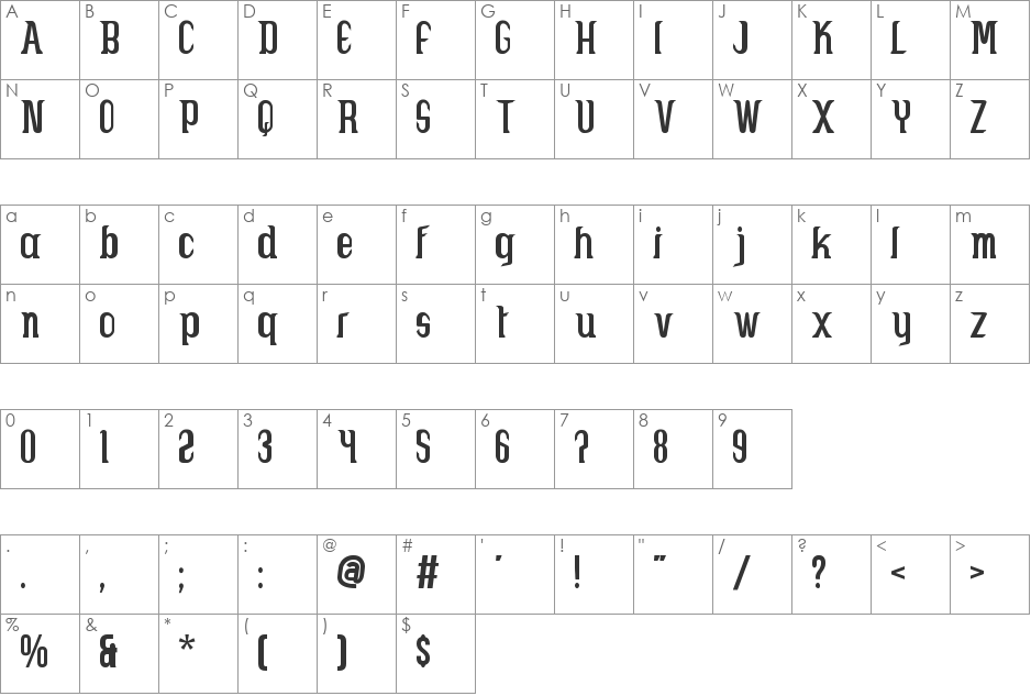 Caruban font character map preview
