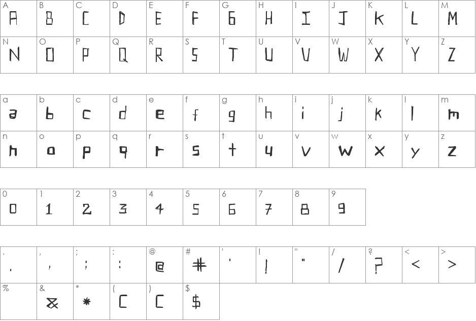 Carve Your Table font character map preview