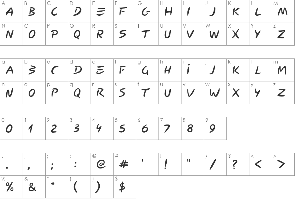 Carybe font character map preview