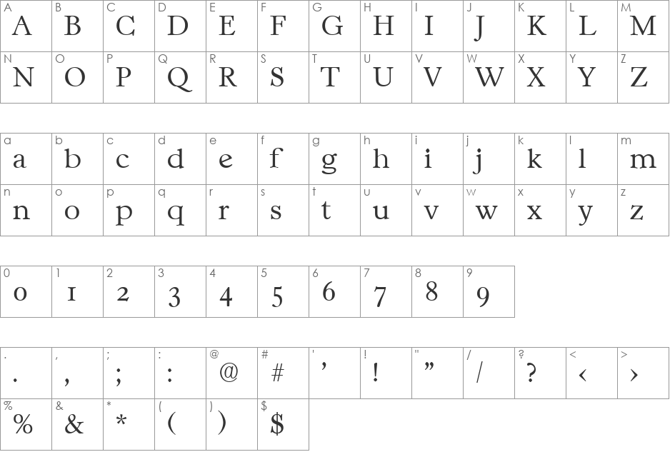 Casablanca-Serial-ExtraLight font character map preview