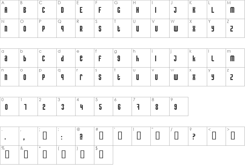 caseconected font character map preview