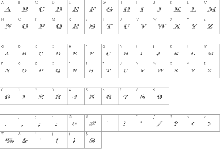 Cash font character map preview