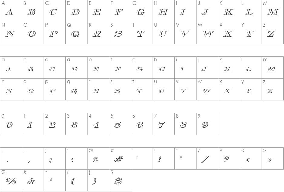 Cash Outline font character map preview