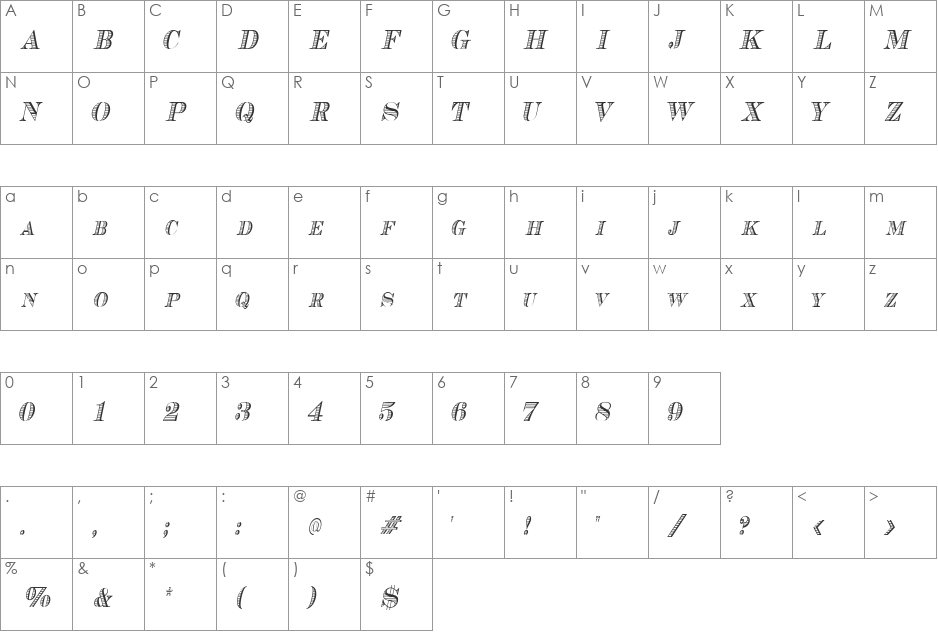 CashCondensed font character map preview