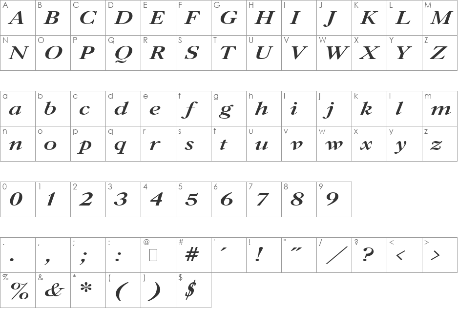 Caslon font character map preview