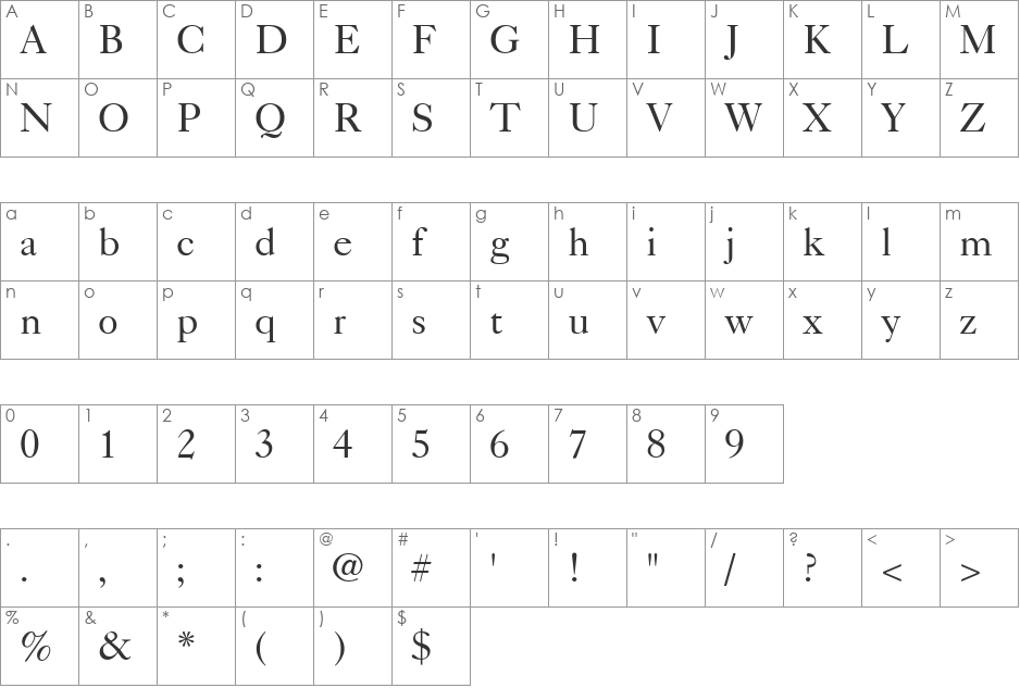 Caslon 540 font character map preview