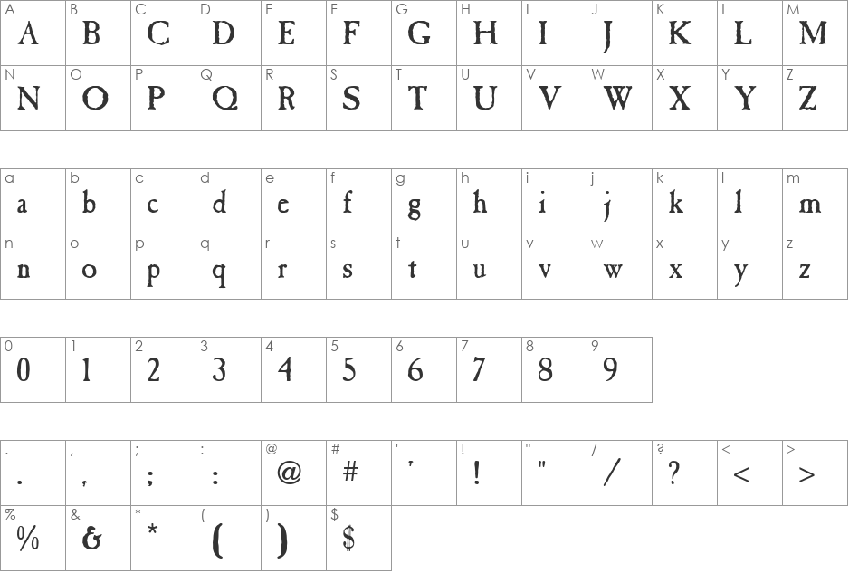 Caslon Antique font character map preview