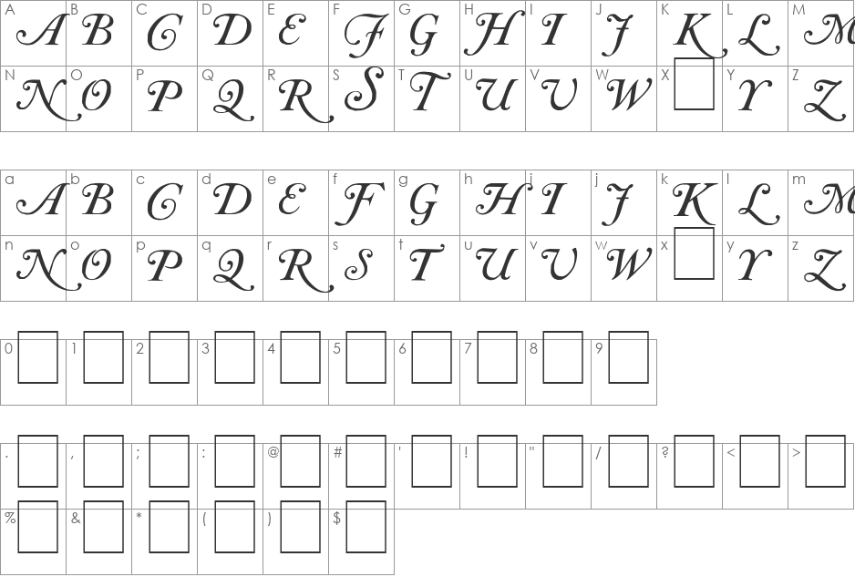 Caslon Calligraphic Initials font character map preview