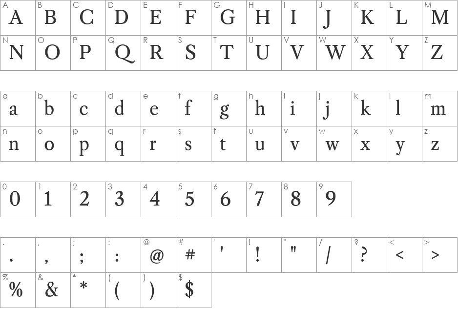 Caslon OS font character map preview