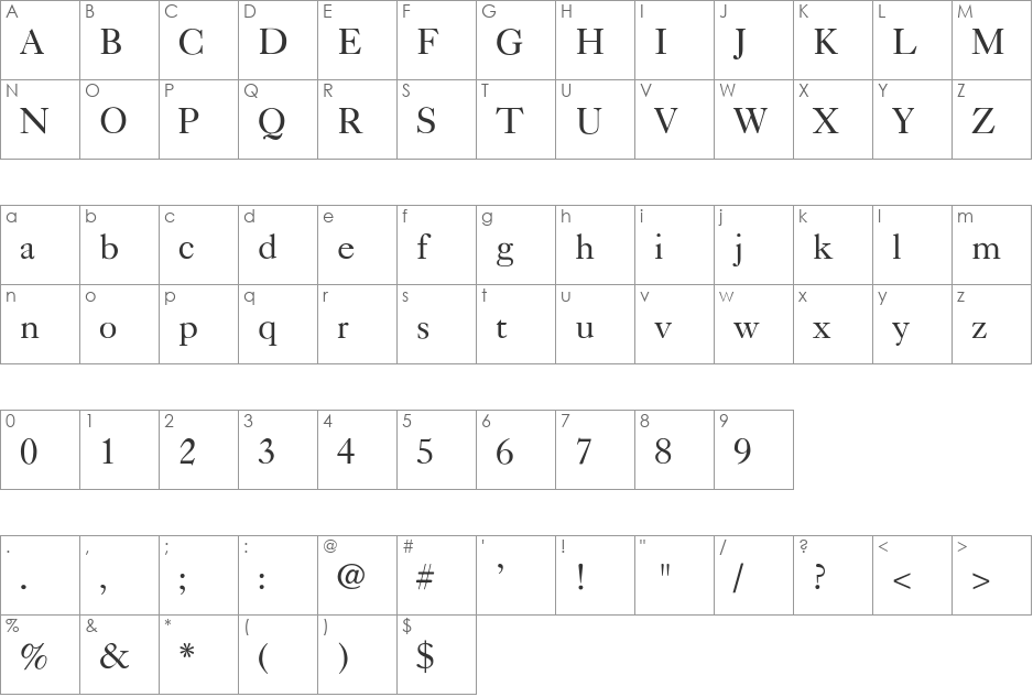 Caslon-Light font character map preview