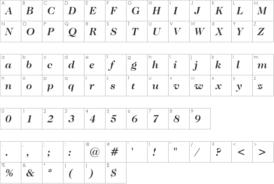 Caslon224 Bk BT font character map preview