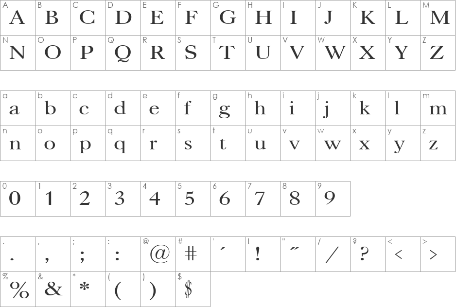 CaslonC font character map preview