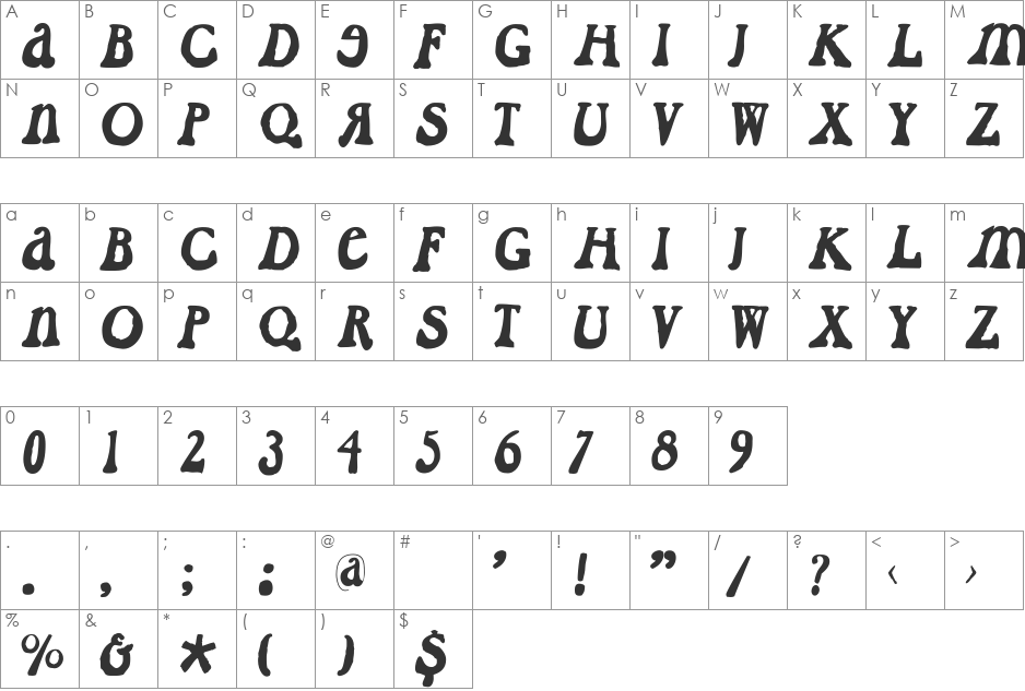 CaslonDadaesqueLeft font character map preview