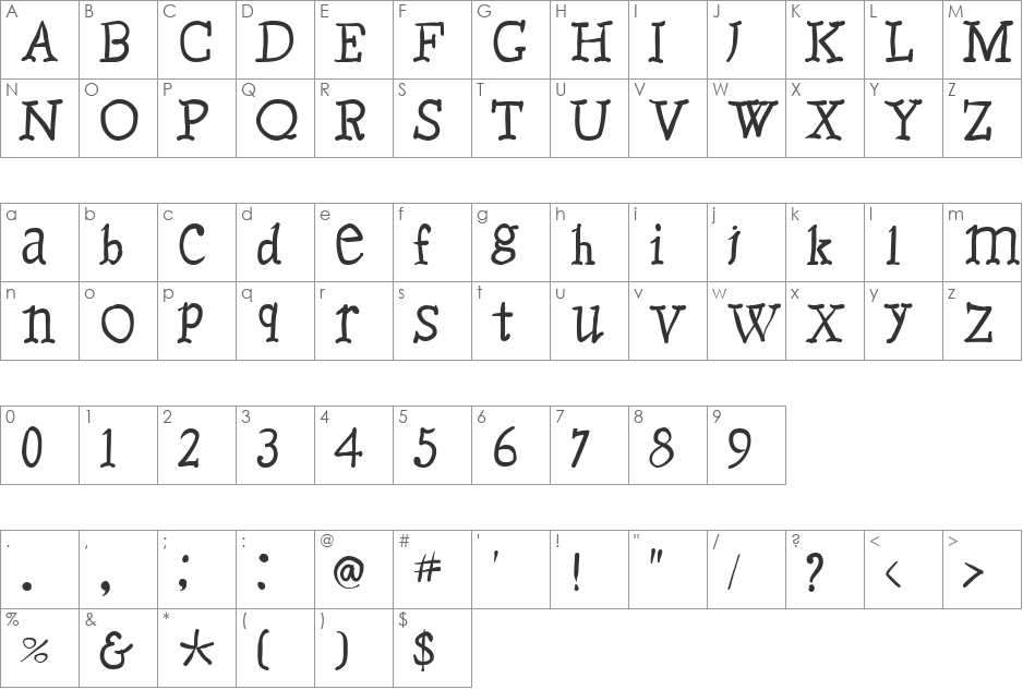 Caslonia font character map preview