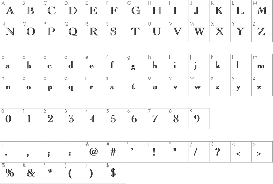 CaslonOpenFace font character map preview