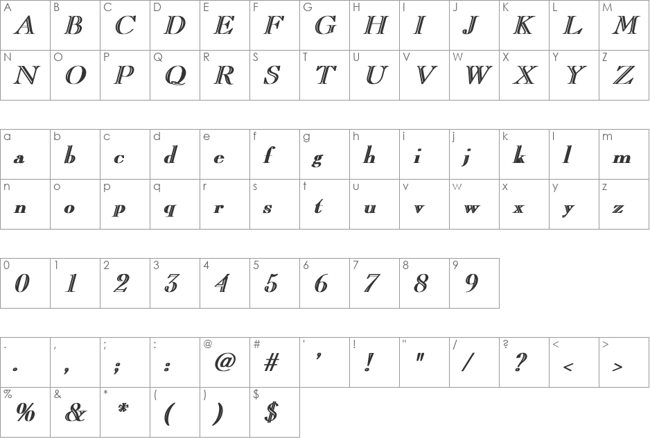 CaslonOpenFace font character map preview