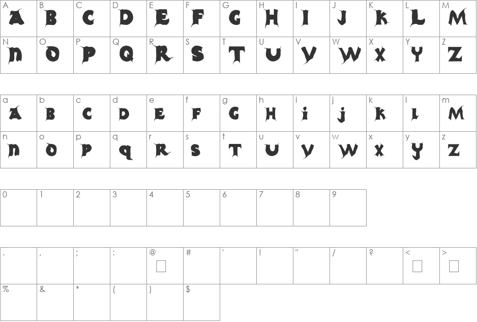 Casper font character map preview