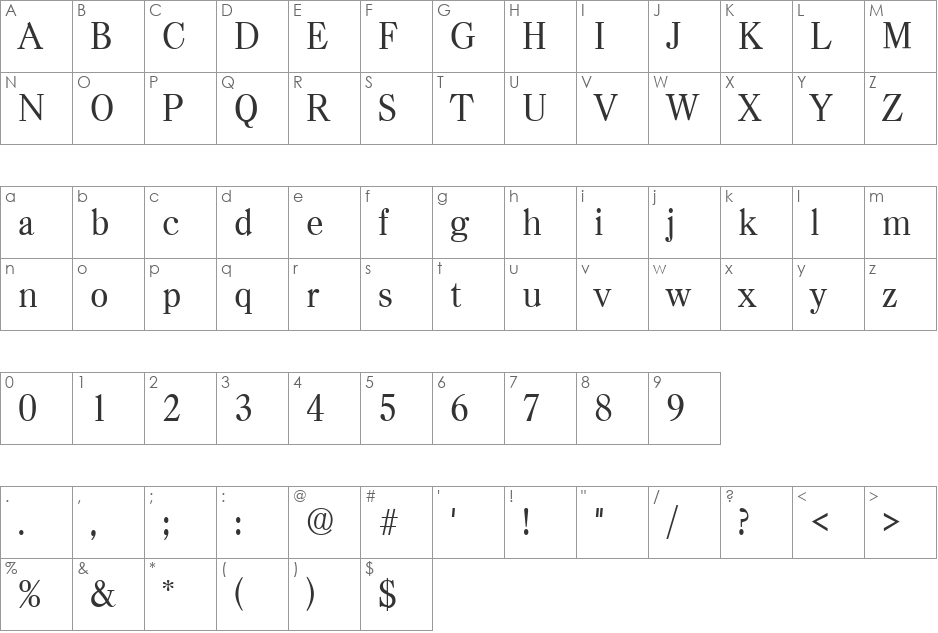 Casper Light SF font character map preview