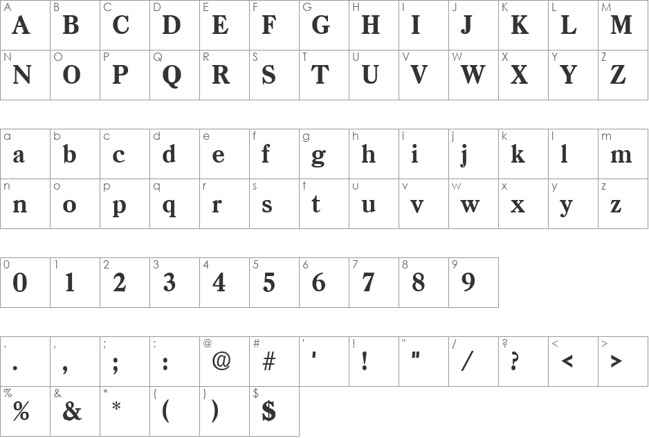 Casper SF font character map preview