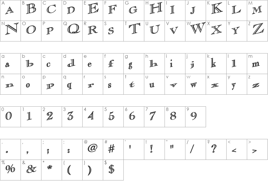 CasqueOpenFaceWacky font character map preview